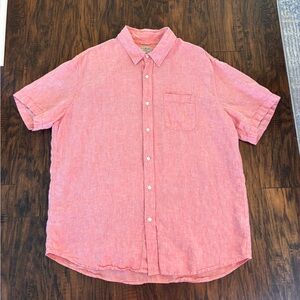 L.L. Bean 100% Linen Slightly Fitted Salmon Pink Button Down Shirt Size XL